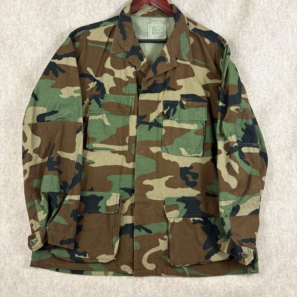 Camo Other - Vintage Woodland Camo BDU Coat Large Long 100% Cotton Ripstop Military Jacket